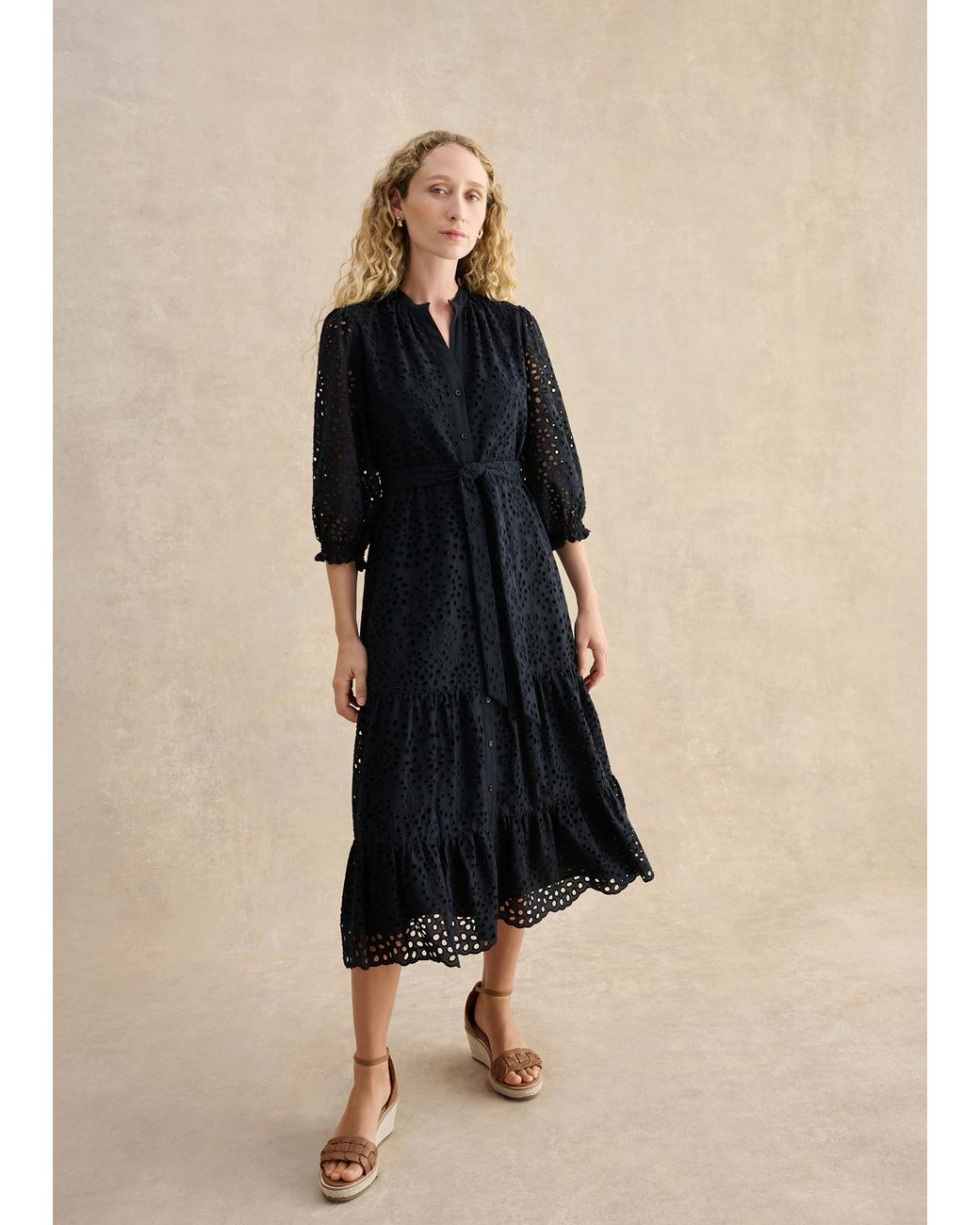 Hobbs Blue Petite Cianna Cotton Broderie Dress