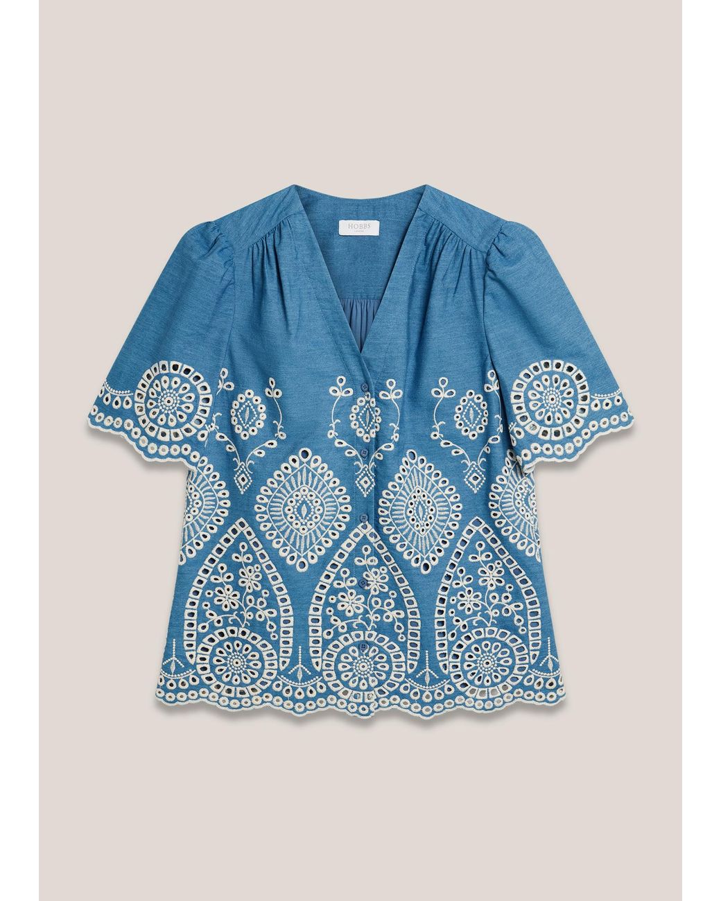 Hobbs Blue Sloane Cotton Broderie Blouse