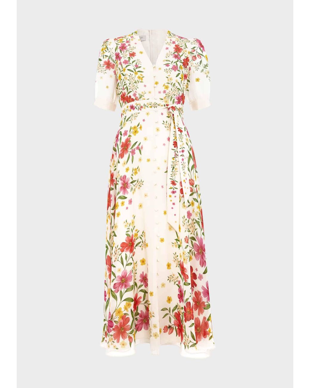 Hobbs White Petite Aurelia Floral Silk Dress