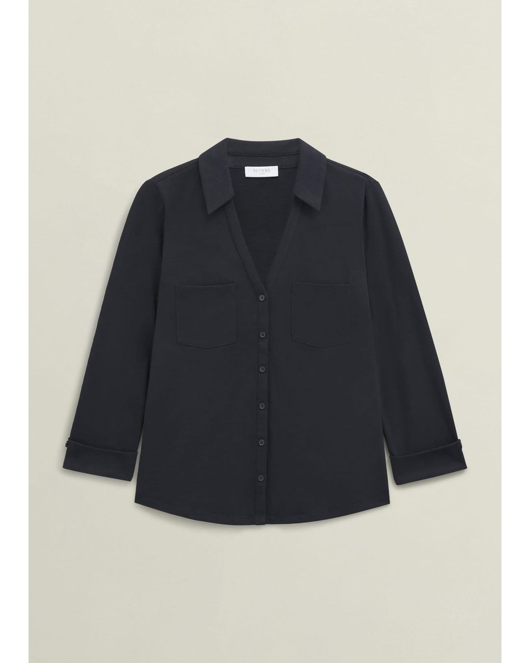 Hobbs Blue Zariah Cotton Slub 3/4 Sleeve Shirt