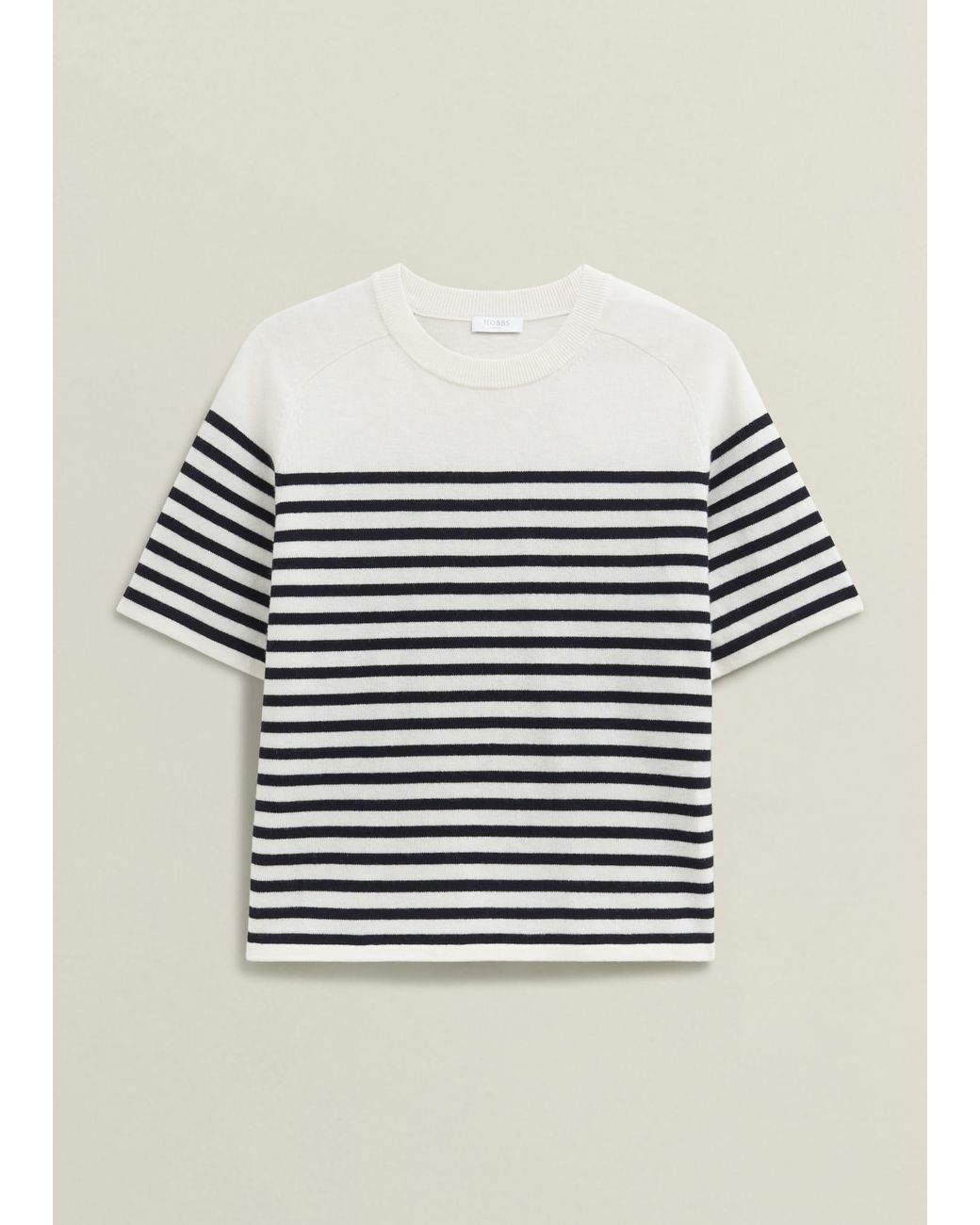 Hobbs White Ivory Striped Demi Wool Blend Short Sleeve Knitted T-Shirt
