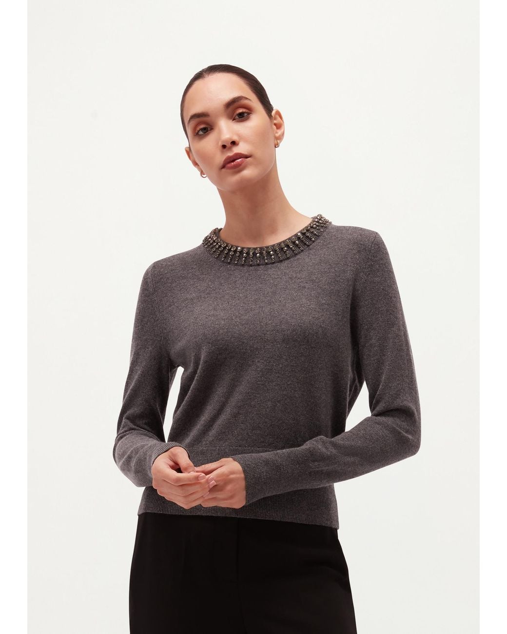 Hobbs Gray Lindie Embellished Jumper With Wool