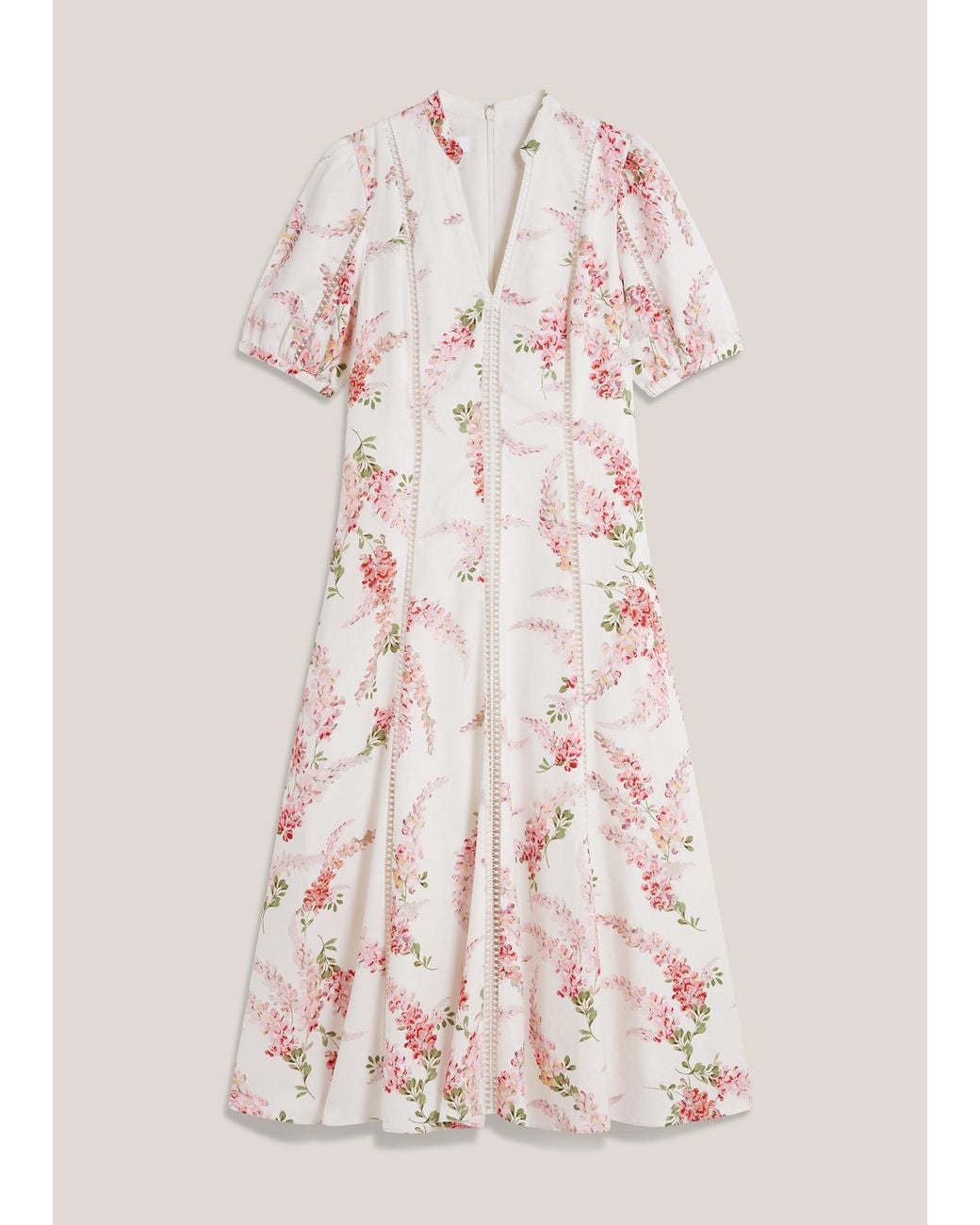 Hobbs Brown Matilda Trimmed Linen Dress