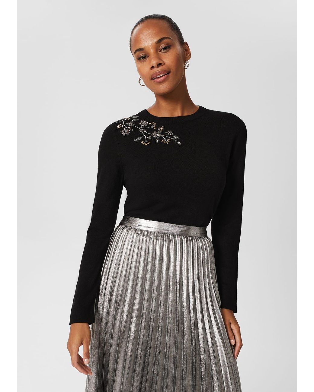 Hobbs Black Cristie Embellished Sequin Jumper