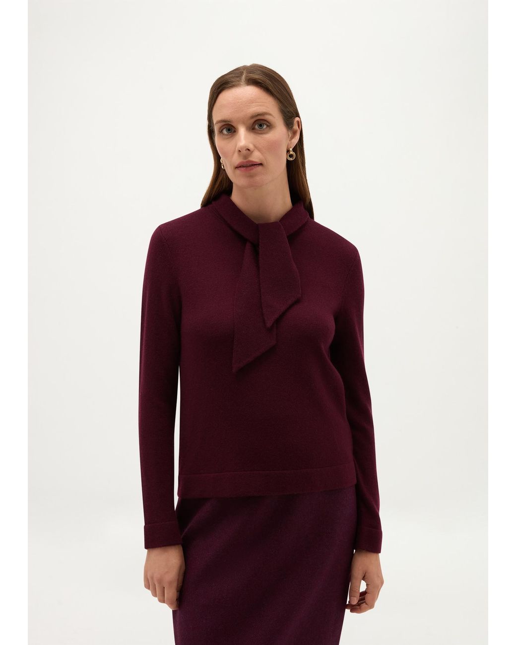 Hobbs Red Mabel Wool Cashmere Tie Neck Jumper