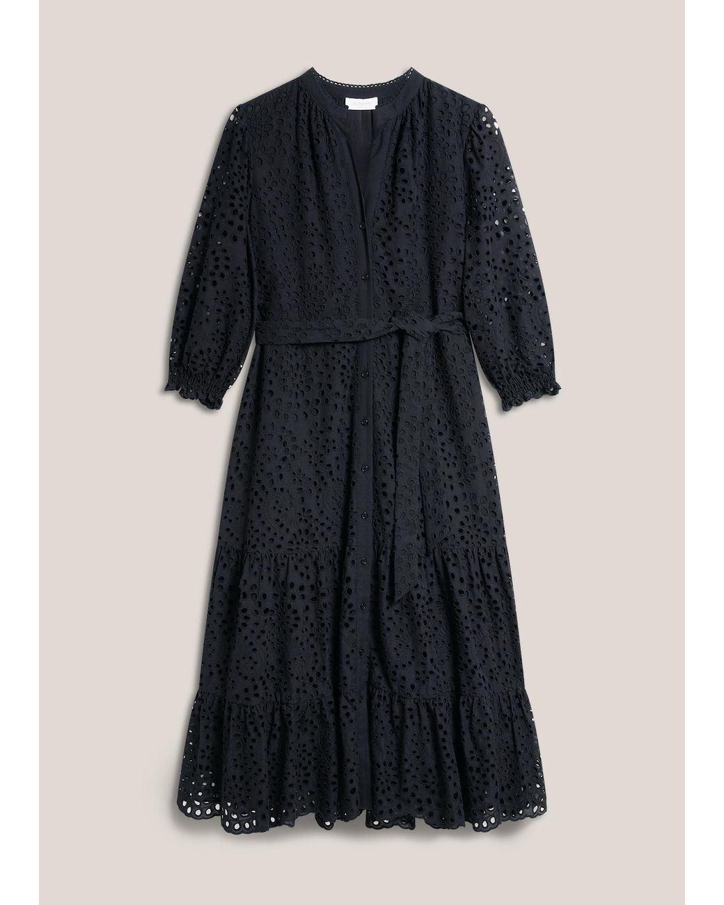 Hobbs Blue Petite Cianna Cotton Broderie Dress