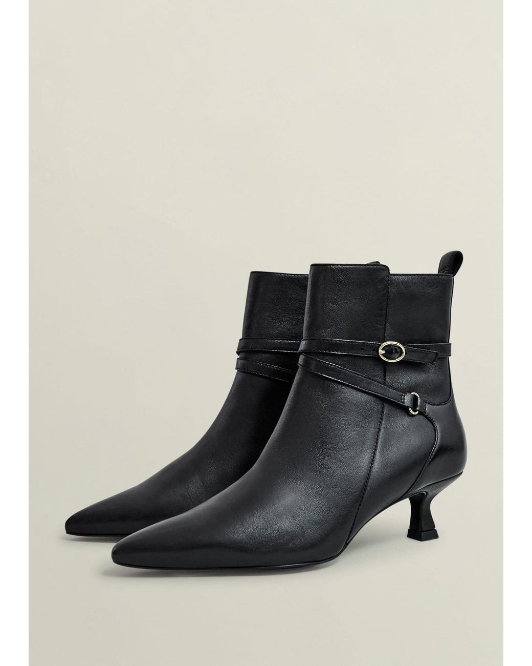 Hobbs Black Loretta Leather Heeled Ankle Boots