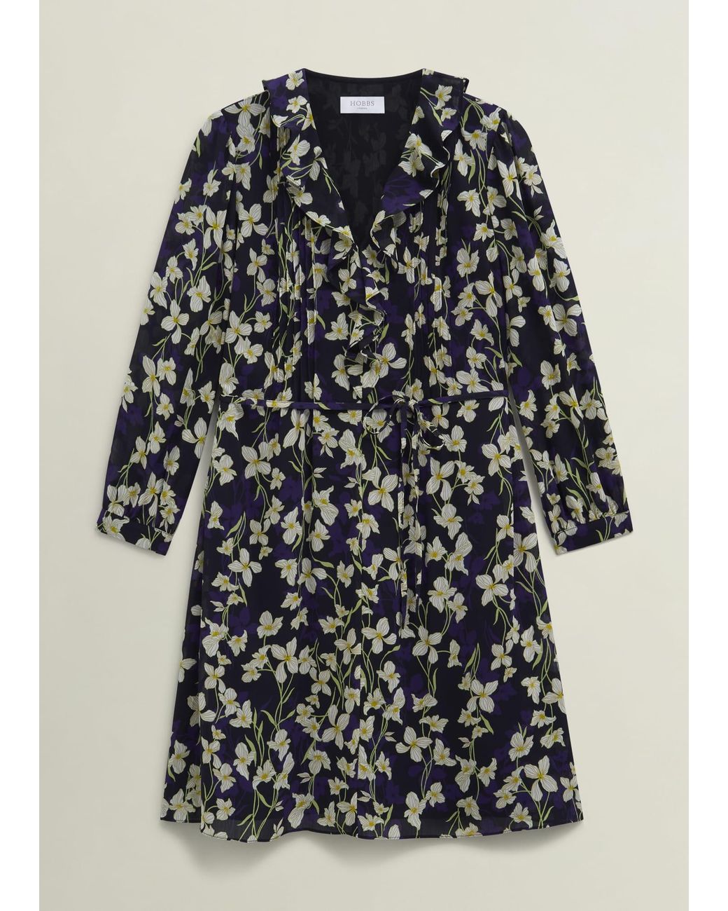 Hobbs Natural Floral Zoe Dress With Ruffle Neck