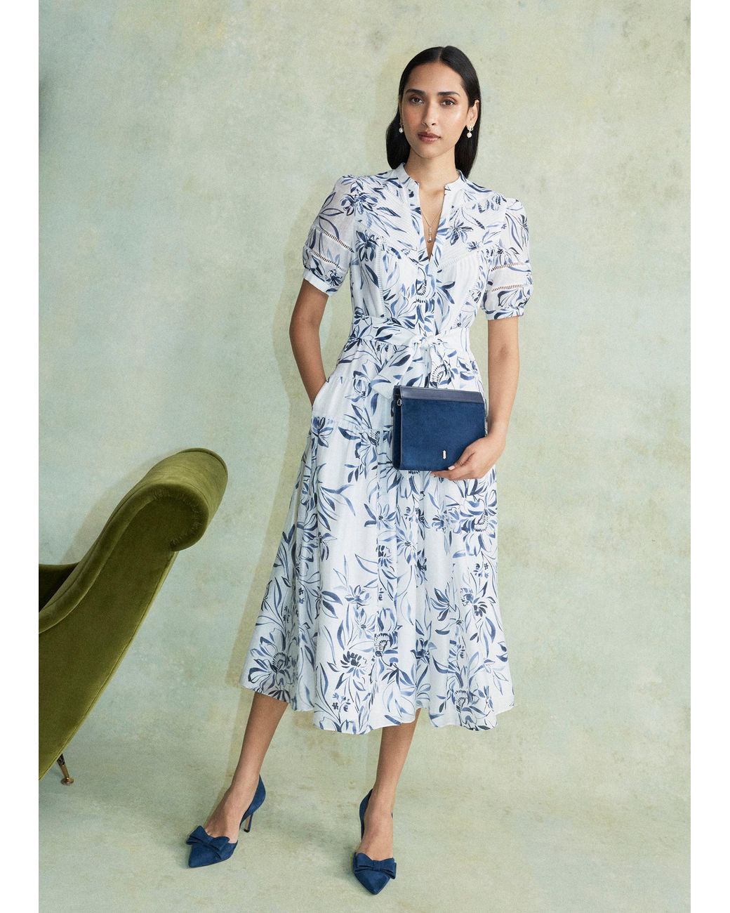 Hobbs White Annabella Trim Detailed Dress