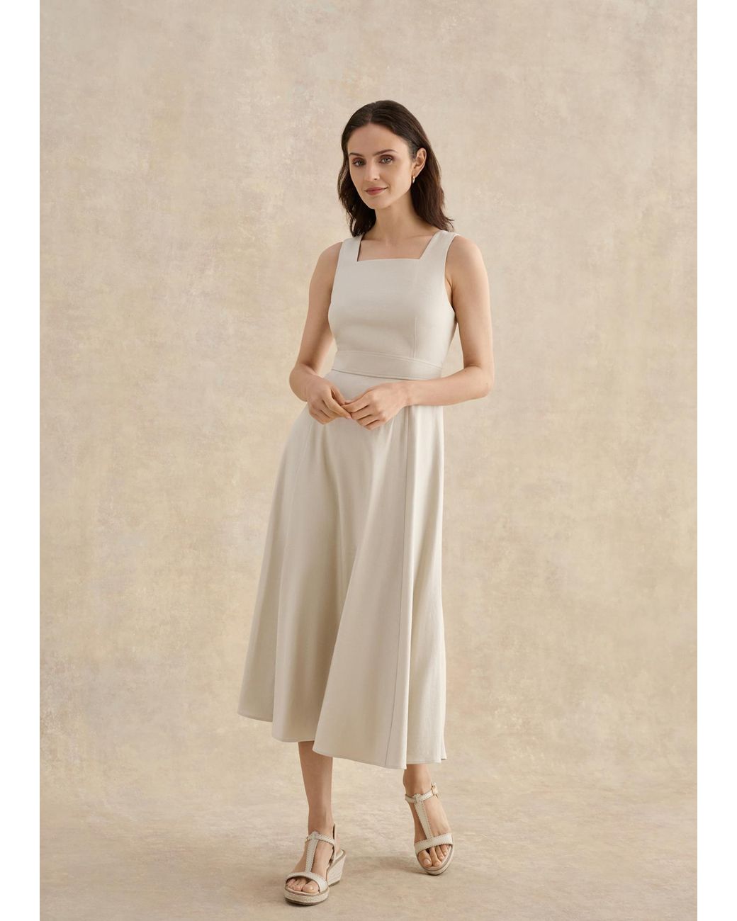 Hobbs Natural Trinity Linen Blend Midi Dress