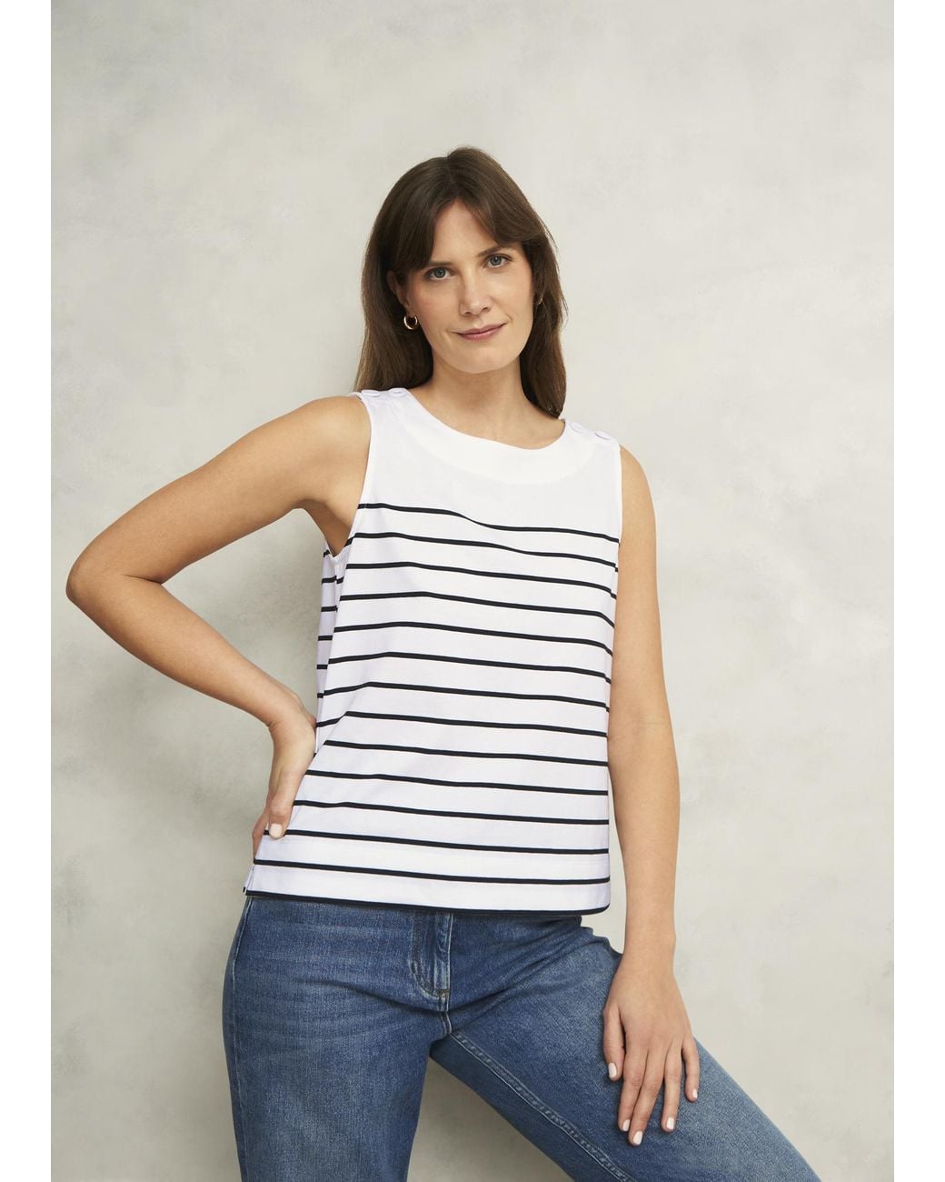 Hobbs White Maddy Cotton Striped Top