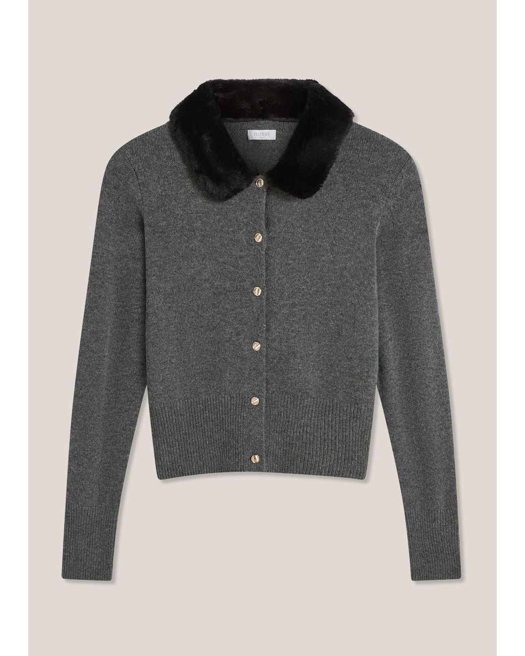Hobbs Gray Lulah Wool Blend Fur Collar Knitted Cardigan