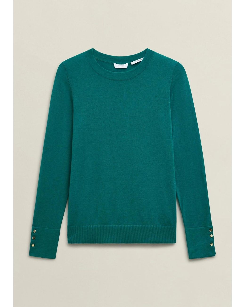 Hobbs Green Dark Penny Merino Wool Crew Neck Knitted Jumper