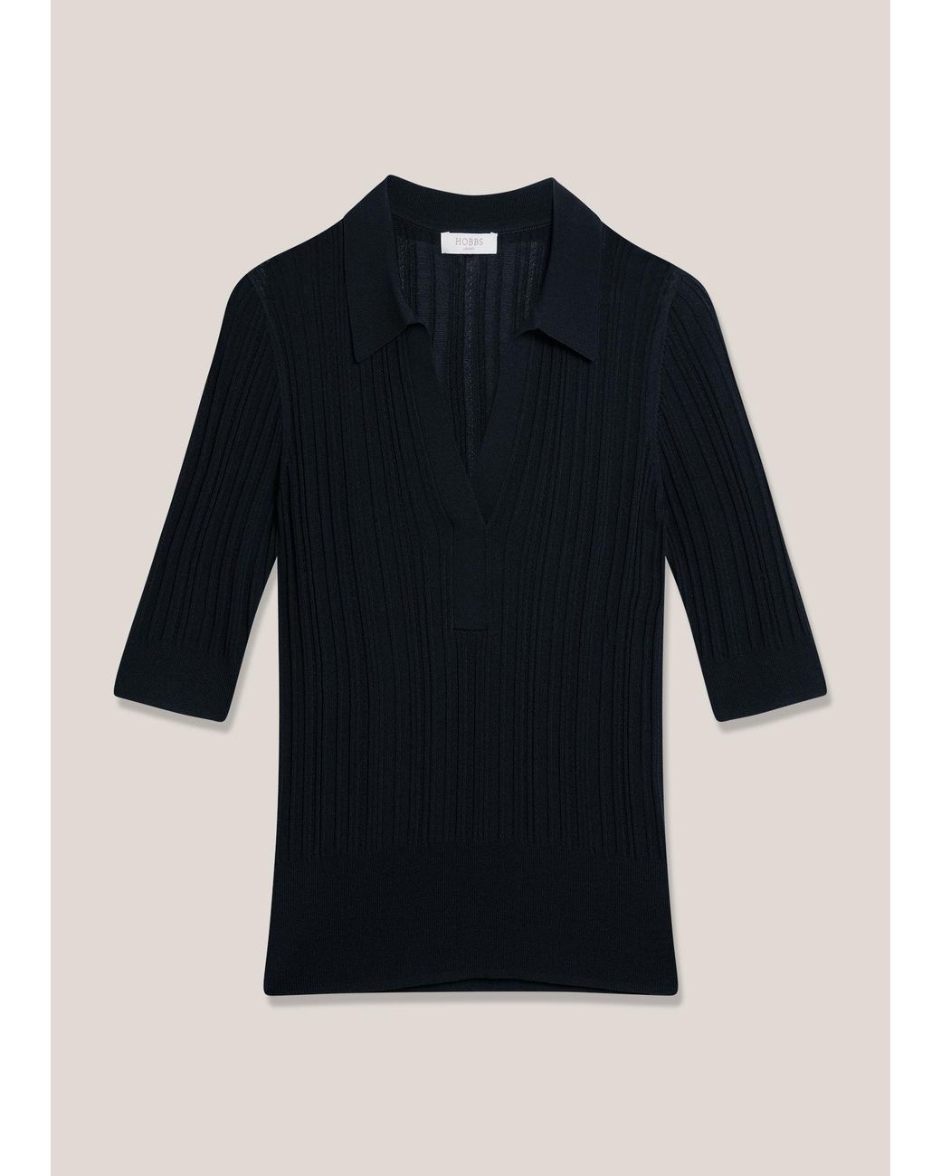 Hobbs Black Blair Pointelle Knitted Polo Top