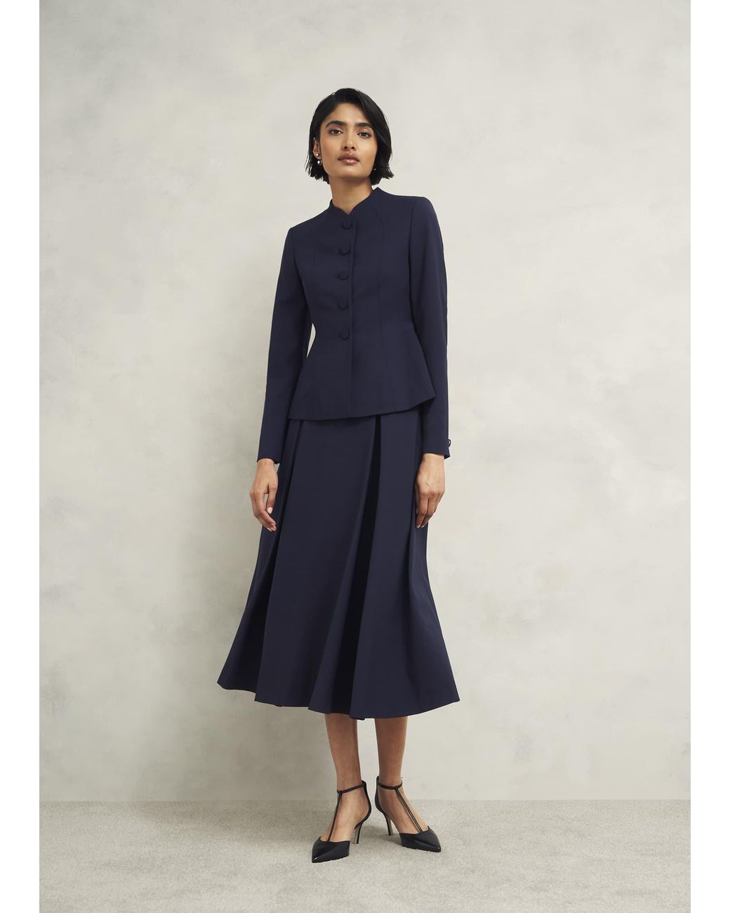 Hobbs Blue Tailored Wool Blend Fit-and-Flare Jacket