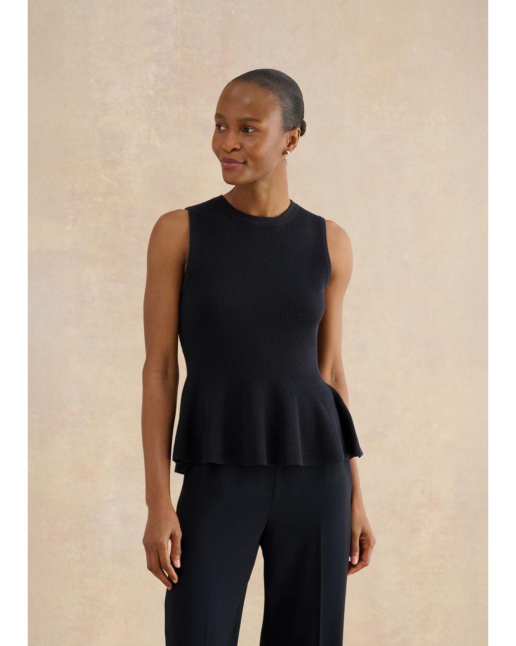 Hobbs Blue Bowes Ribbed Knitted Peplum Top