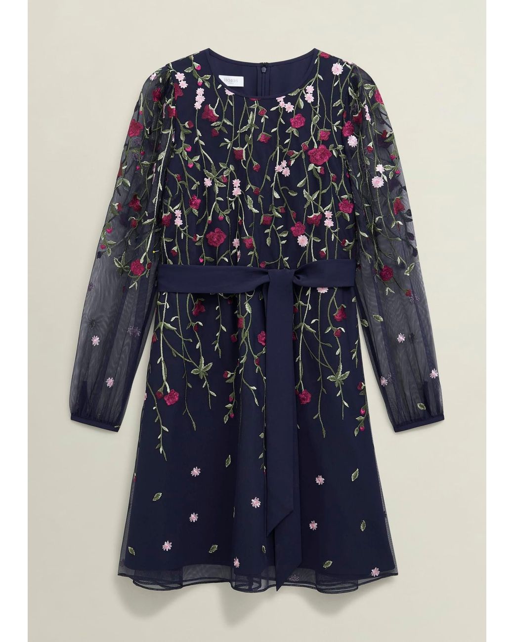 Hobbs Blue Emmy Embroidered Tie Mini Dress