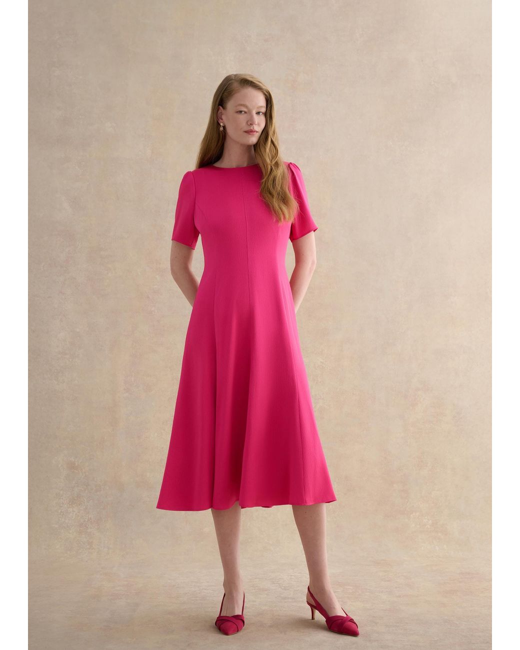 Hobbs Pink Petite Camille Textured Satin Dress