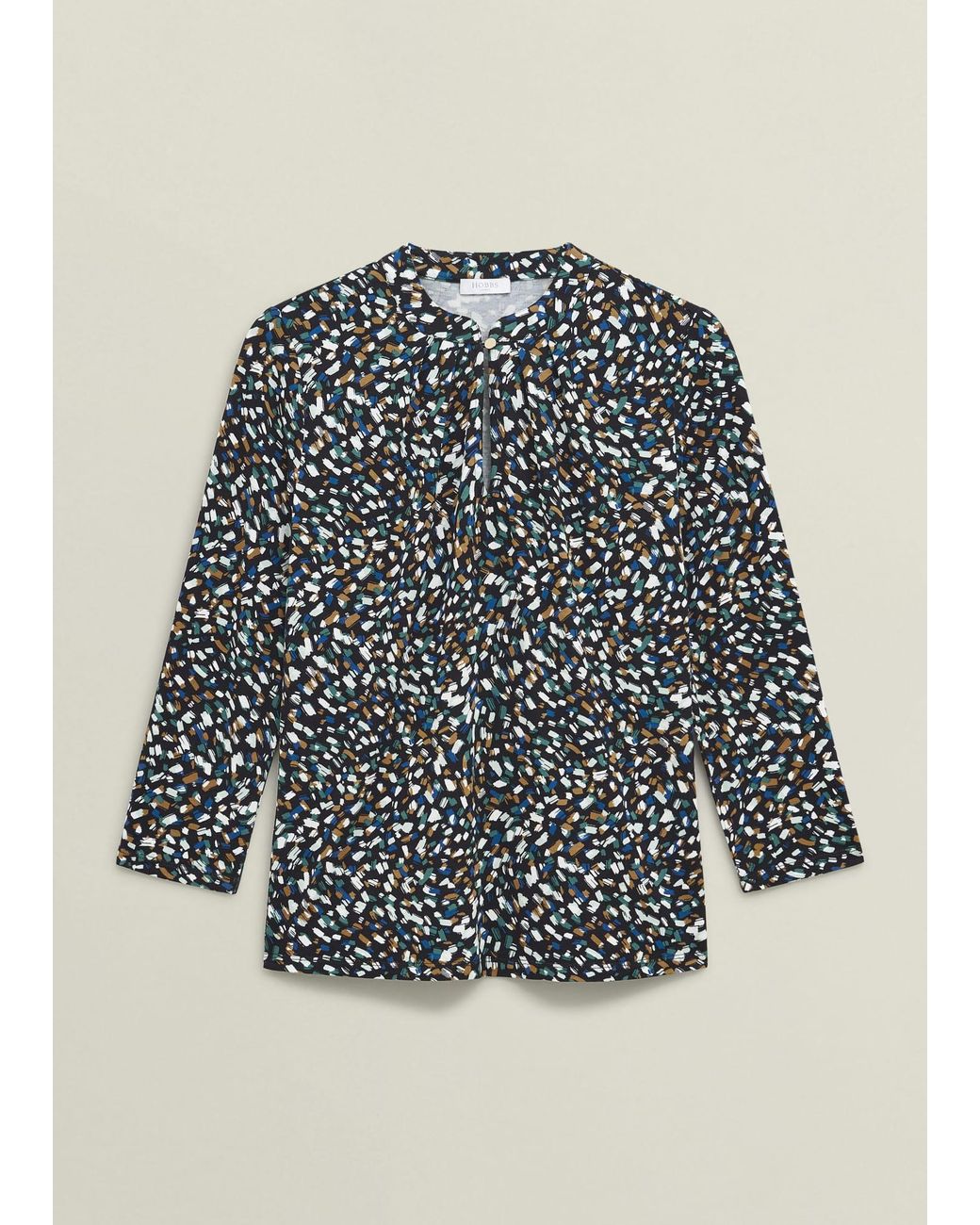 Hobbs Blue Margot Printed Button Key Hole 3/4 Sleeve Top