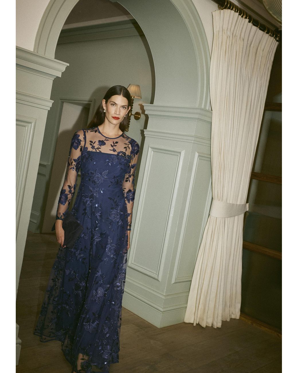 Hobbs Blue Petite Halle Embroidered Maxi Dress