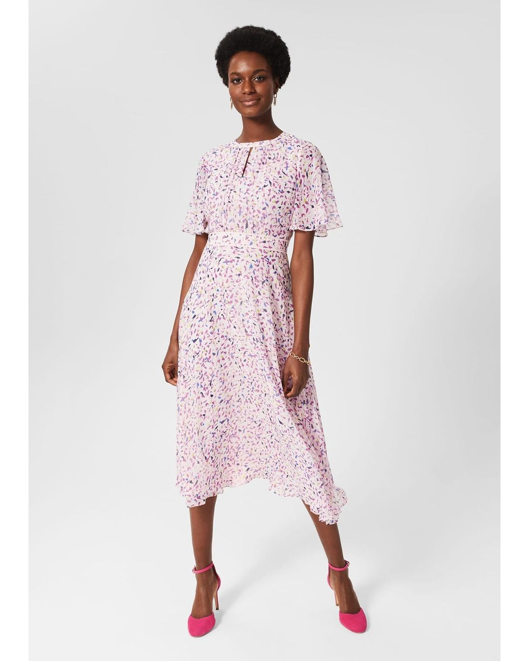 Hobbs Pink Lisette Silk Fit And Flare Dress