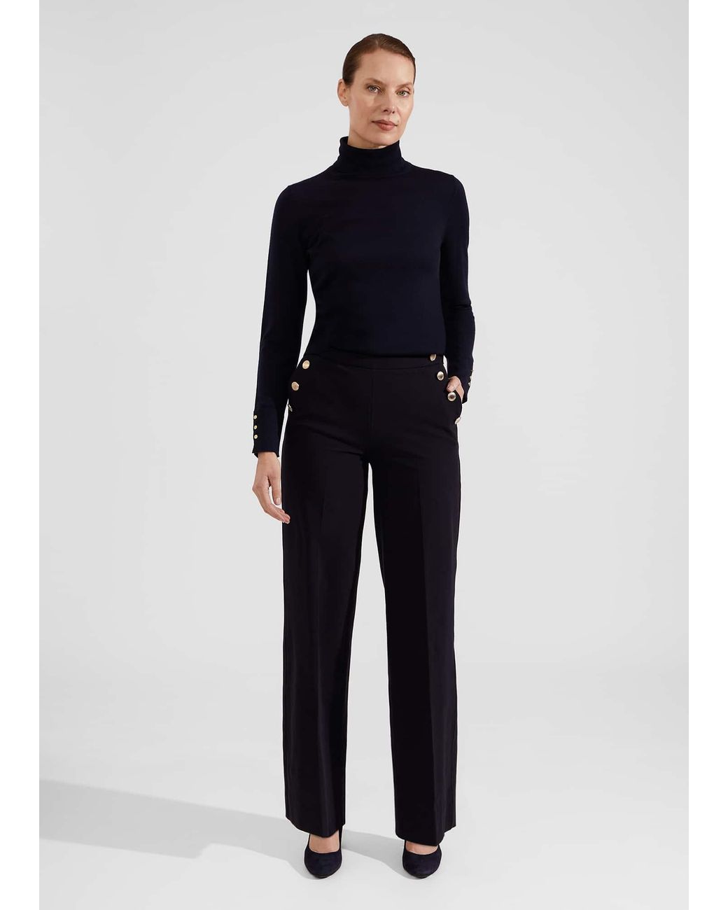 Hobbs Blue Hana Wide Leg Cotton Blend Trousers