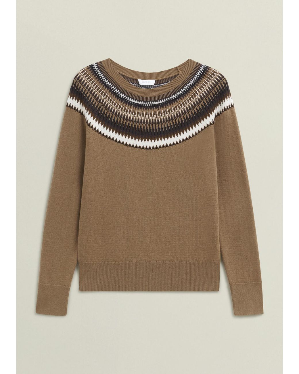 Hobbs Natural Camel Greta Wool Blend Fairisle Crew Neck Knitted Jumper