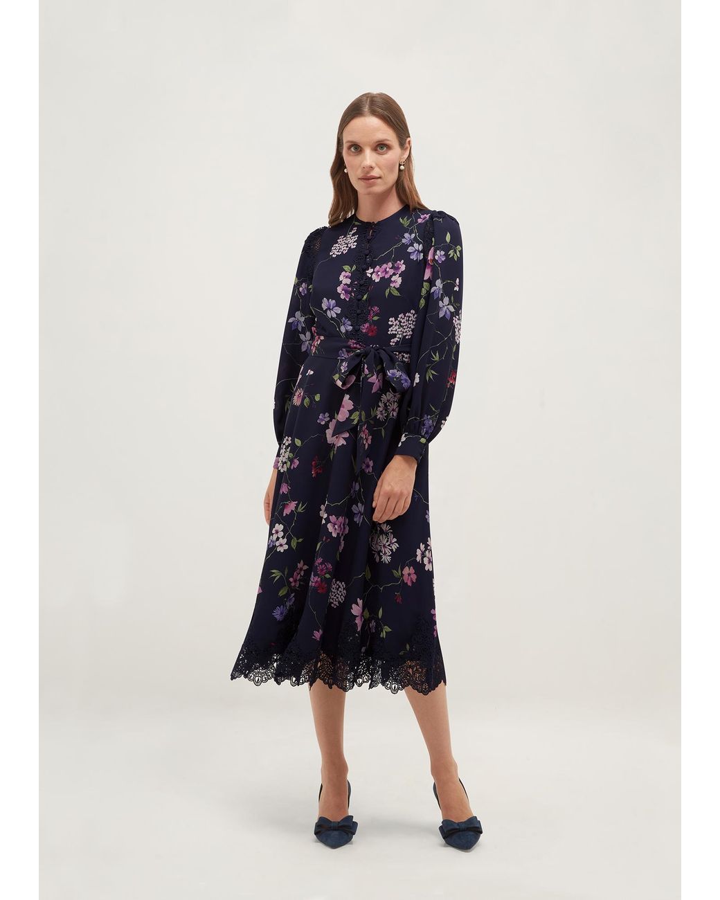 Hobbs Blue Isadora Lace Insert Dress