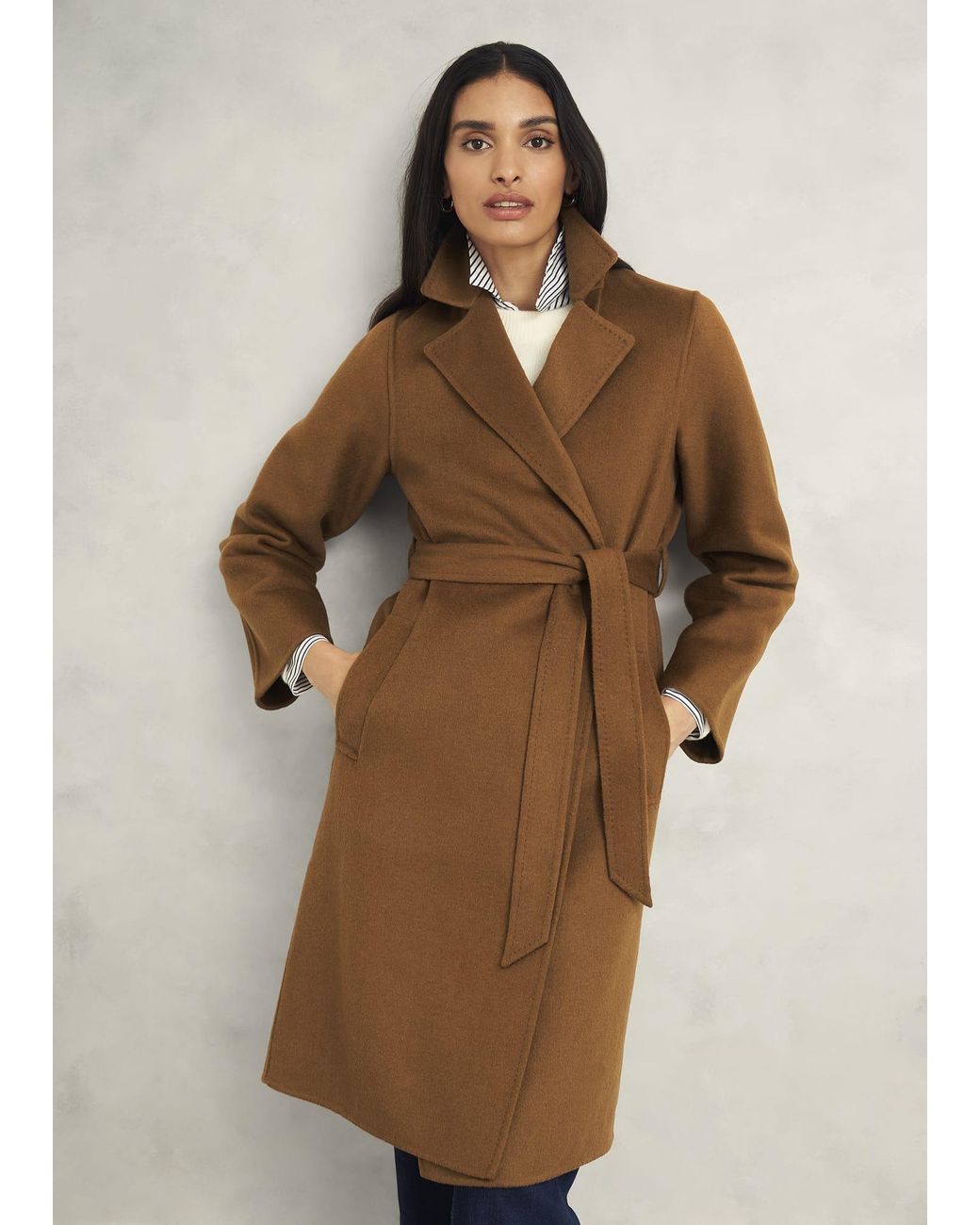 Hobbs Brown Lytham Wrap Coat With Wool