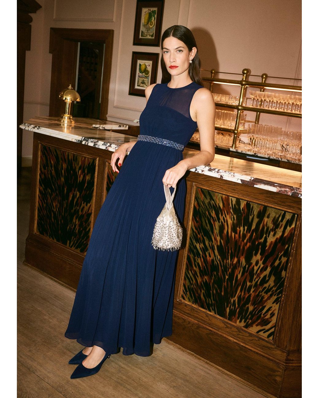 Hobbs Blue Gwyneth Pleated Maxi Dress