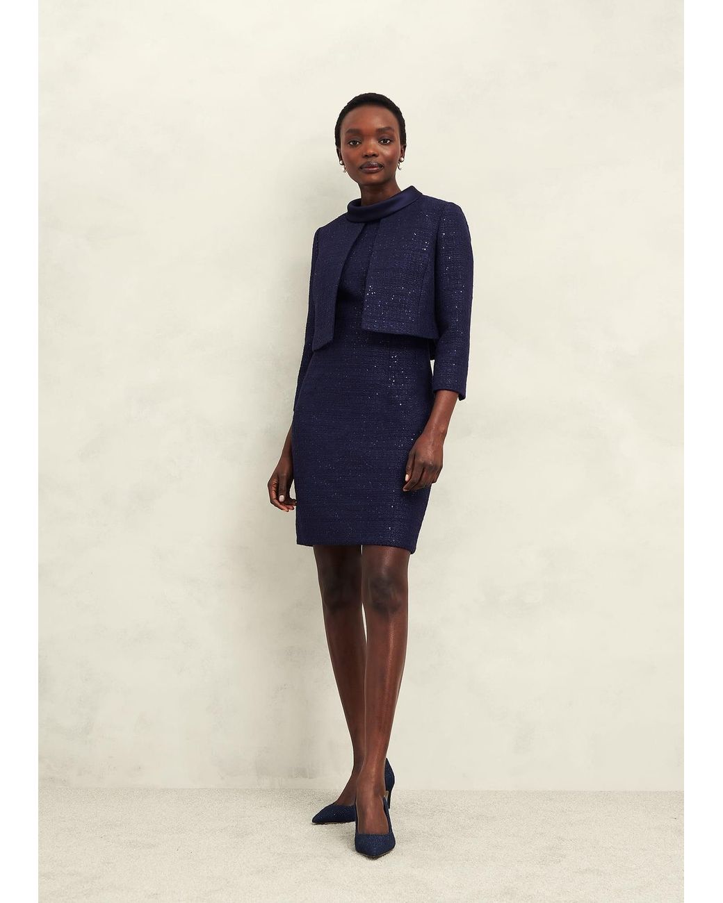 Hobbs Blue Prisha Sequin Tweed Jacket