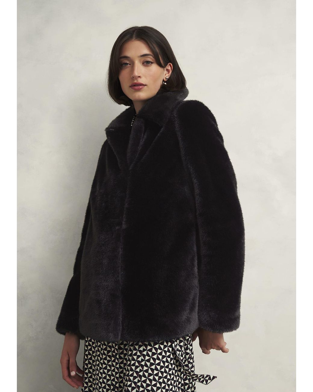 Hobbs Black Dania Faux Fur Coat