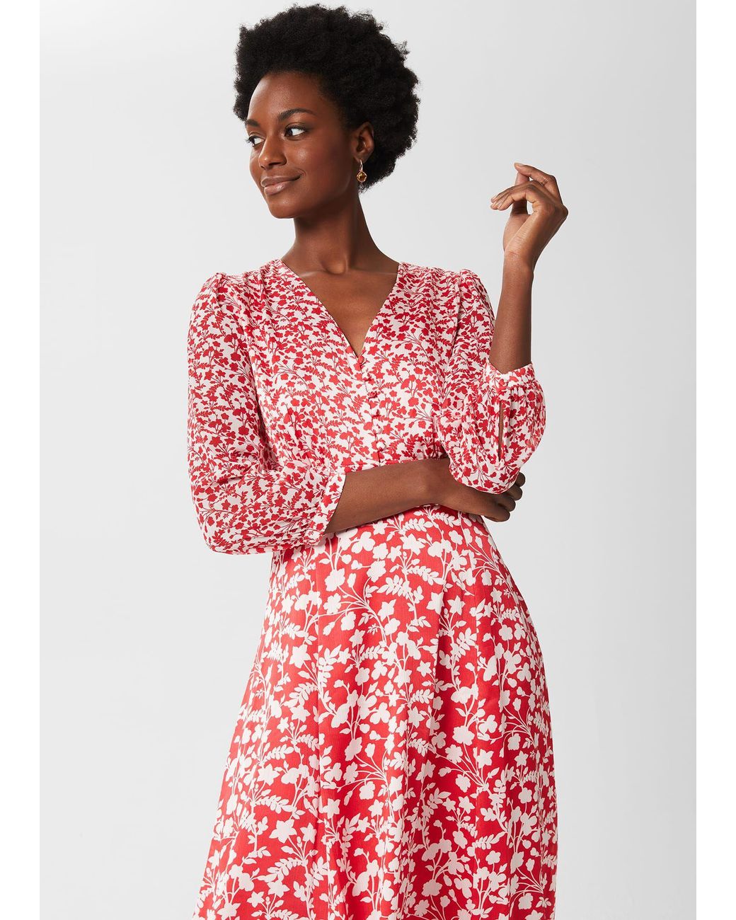 Red floral v neck dress 2025