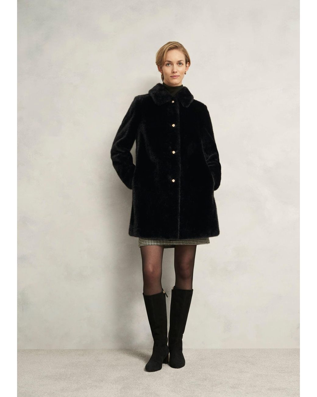 Hobbs Black Rue Faux Fur Coat