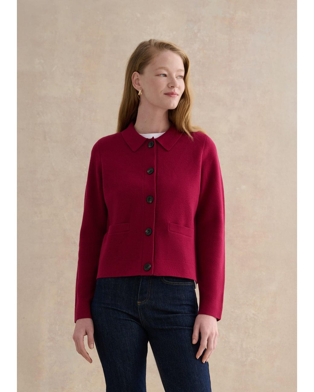Hobbs Red Mia Cotton Blend Knitted Jacket