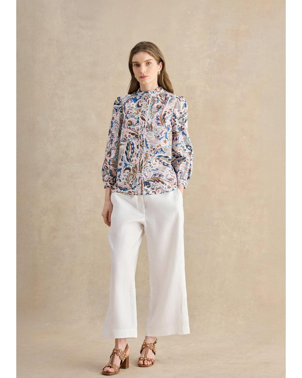 Hobbs Natural Lillie Linen Cropped Trousers