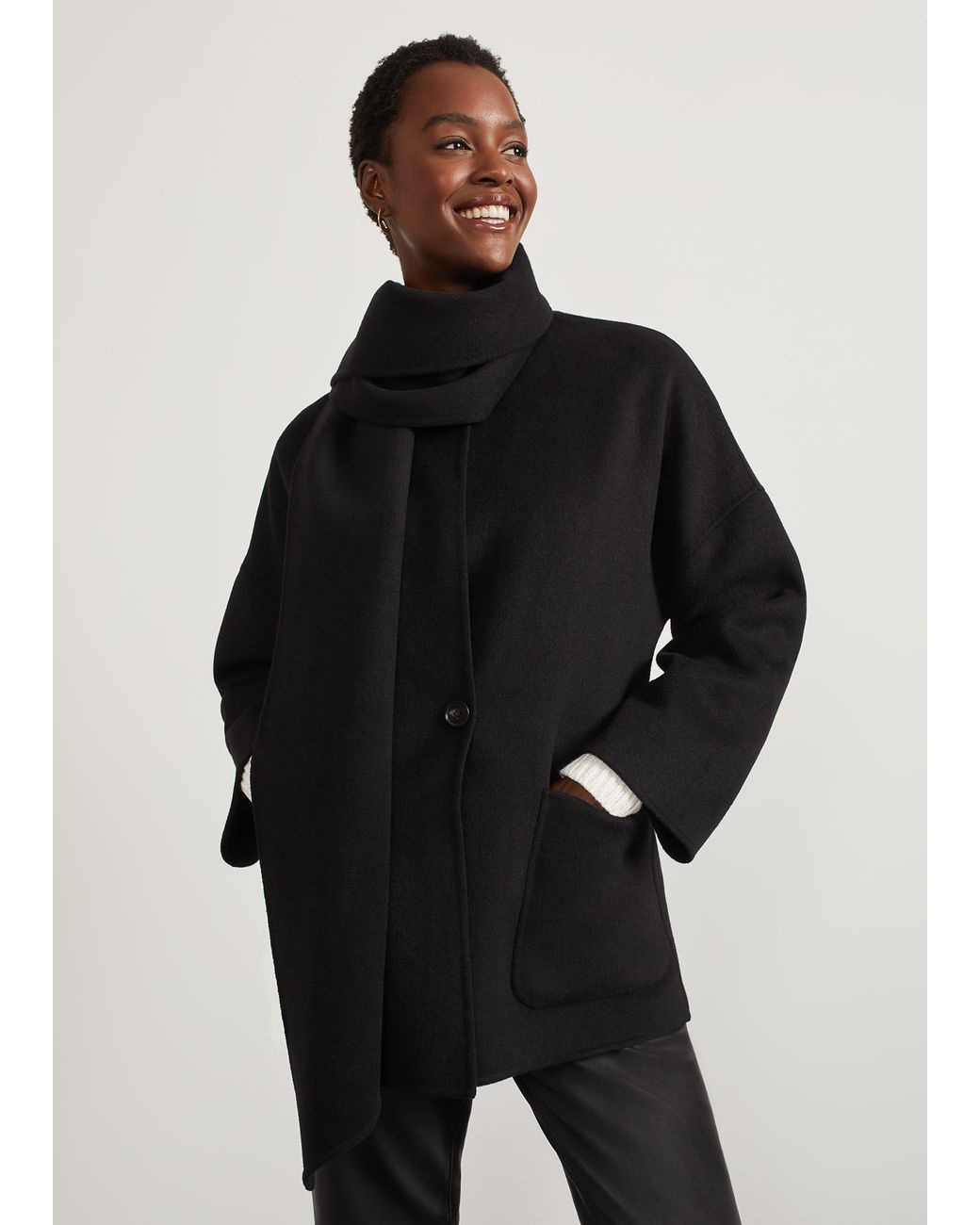 Hobbs Black Hadley Scarf Coat