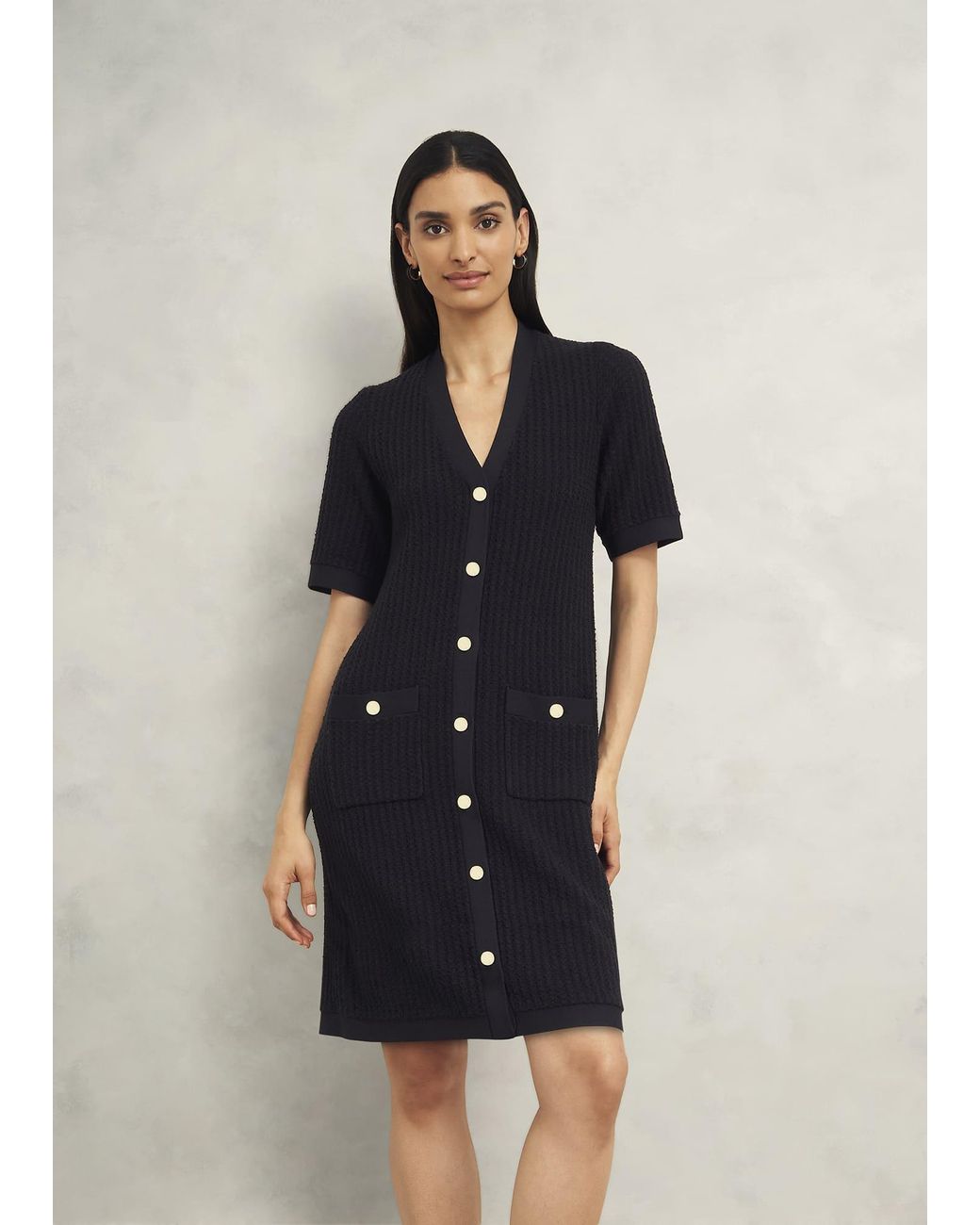 Hobbs Blue Tatton Cotton Blend Knitted Dress