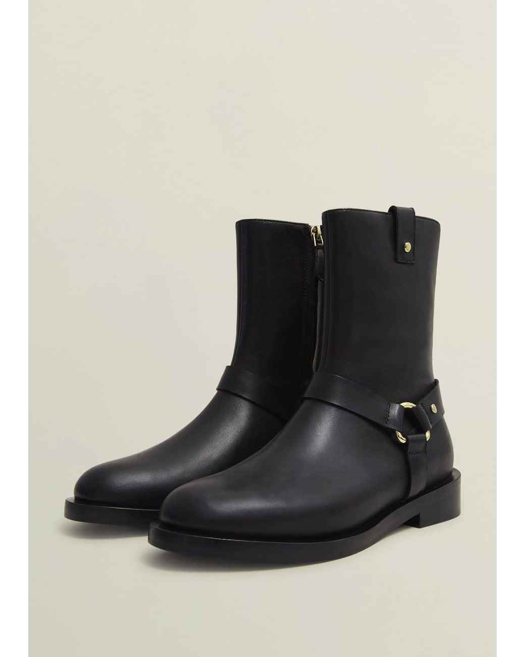 Hobbs Black Effie Leather Biker Boots