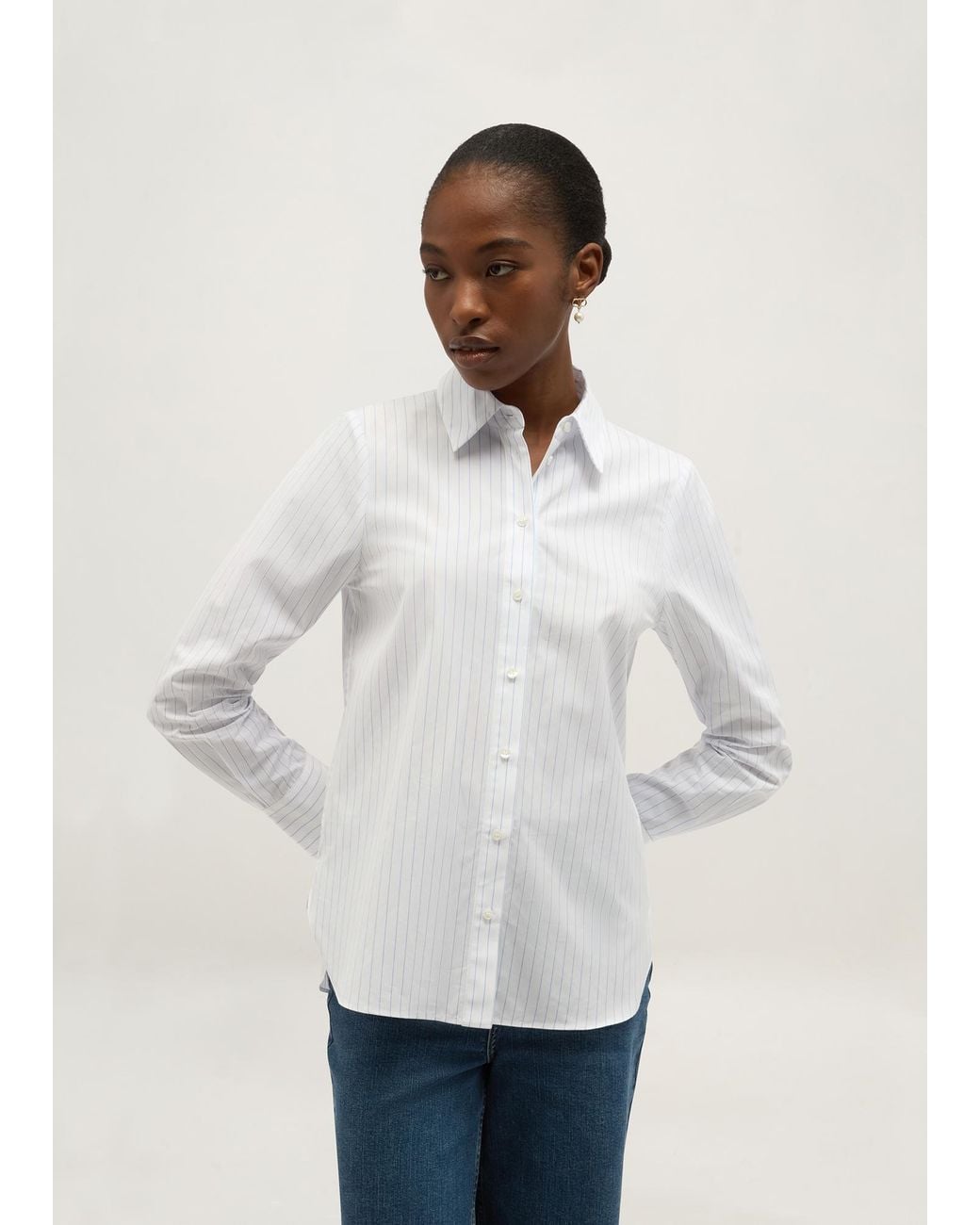 Hobbs White Kora Striped Cotton Shirt