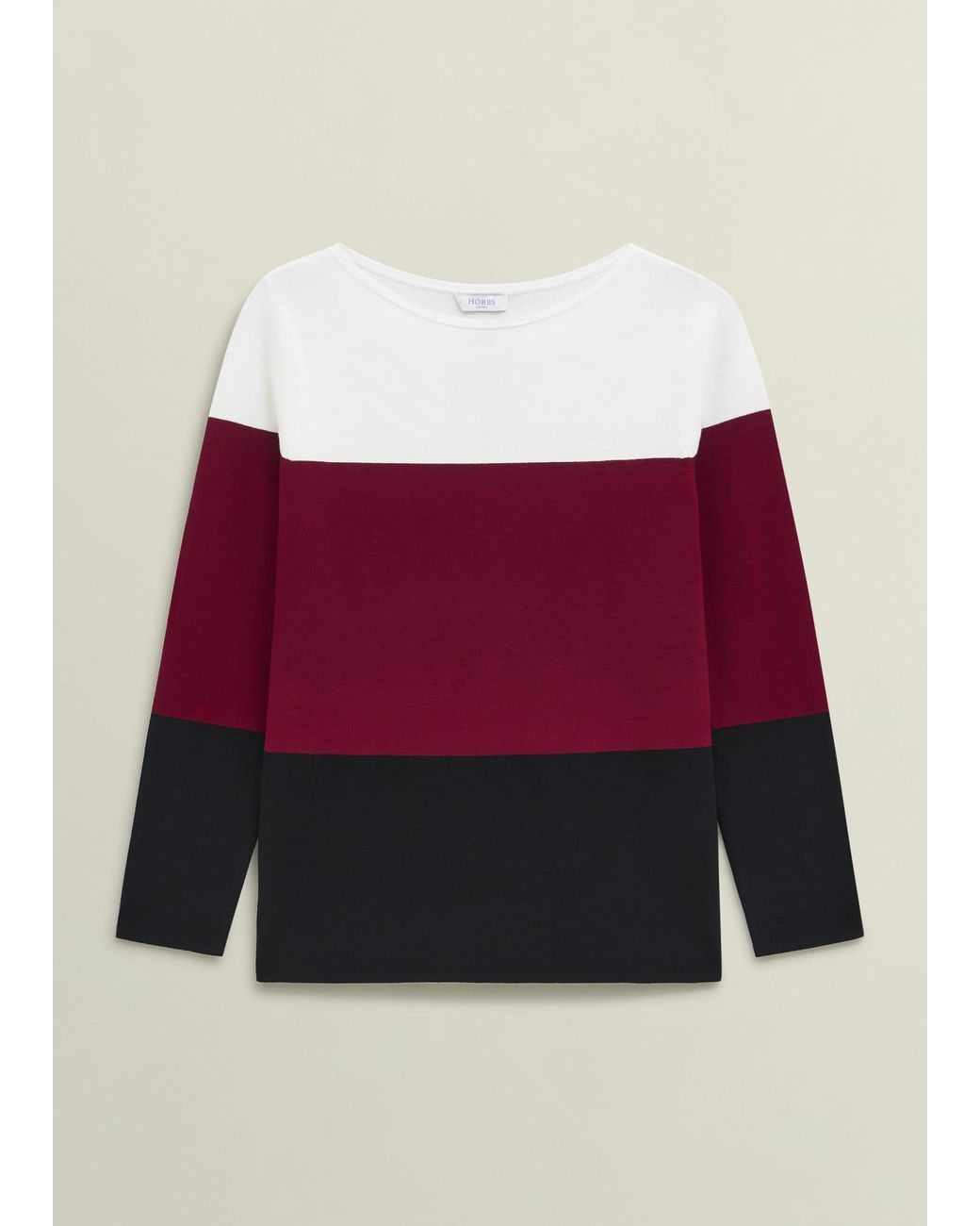 Hobbs Red Burgundy Alice Colour Block Crew Neck Knitted Jumper