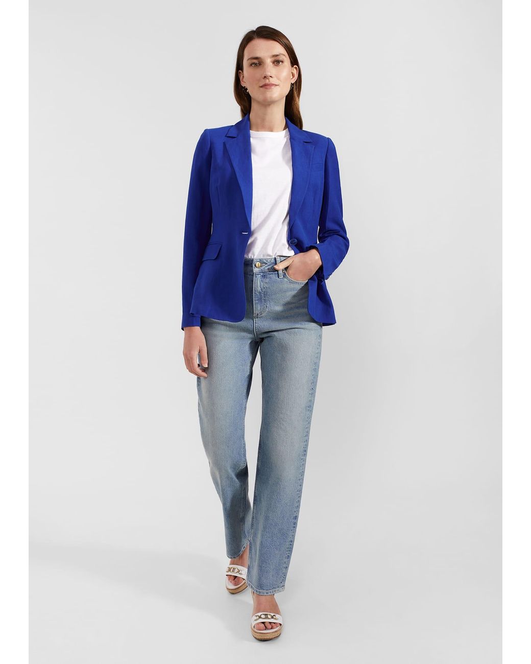 Hobbs Blue Fletcher Silk Linen Jacket