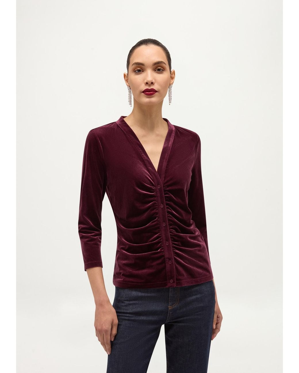 Hobbs Red Hattie Velvet Ruched Top