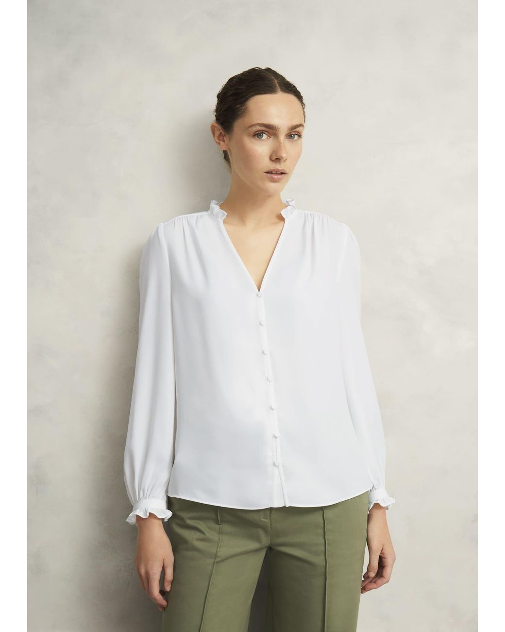 Hobbs White Rosalie Long Sleeve Blouse