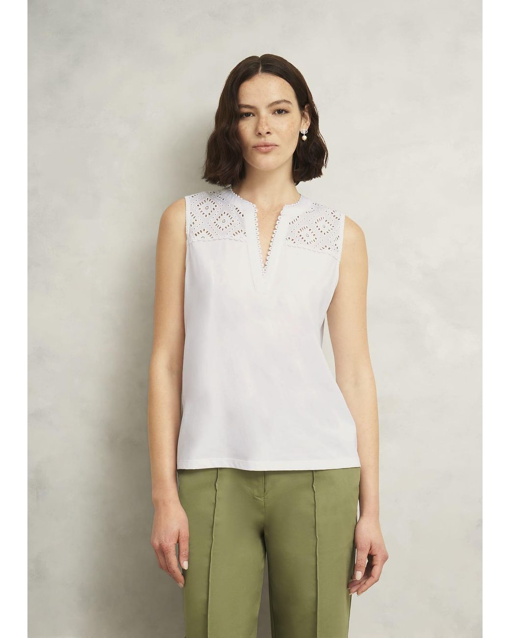 Hobbs White Suzanna Cotton Broderie Top