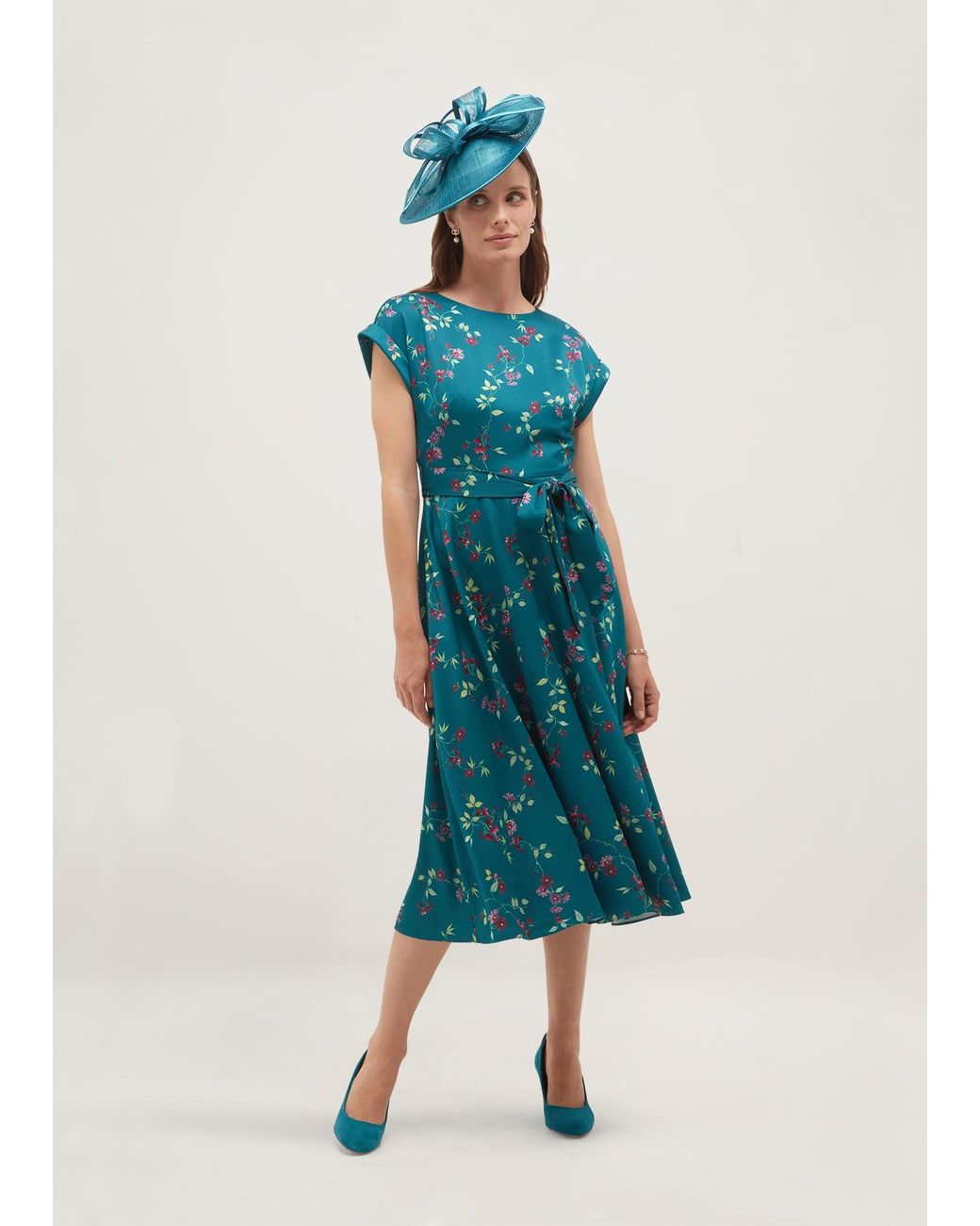 Hobbs Blue Alba Floral Satin Dress