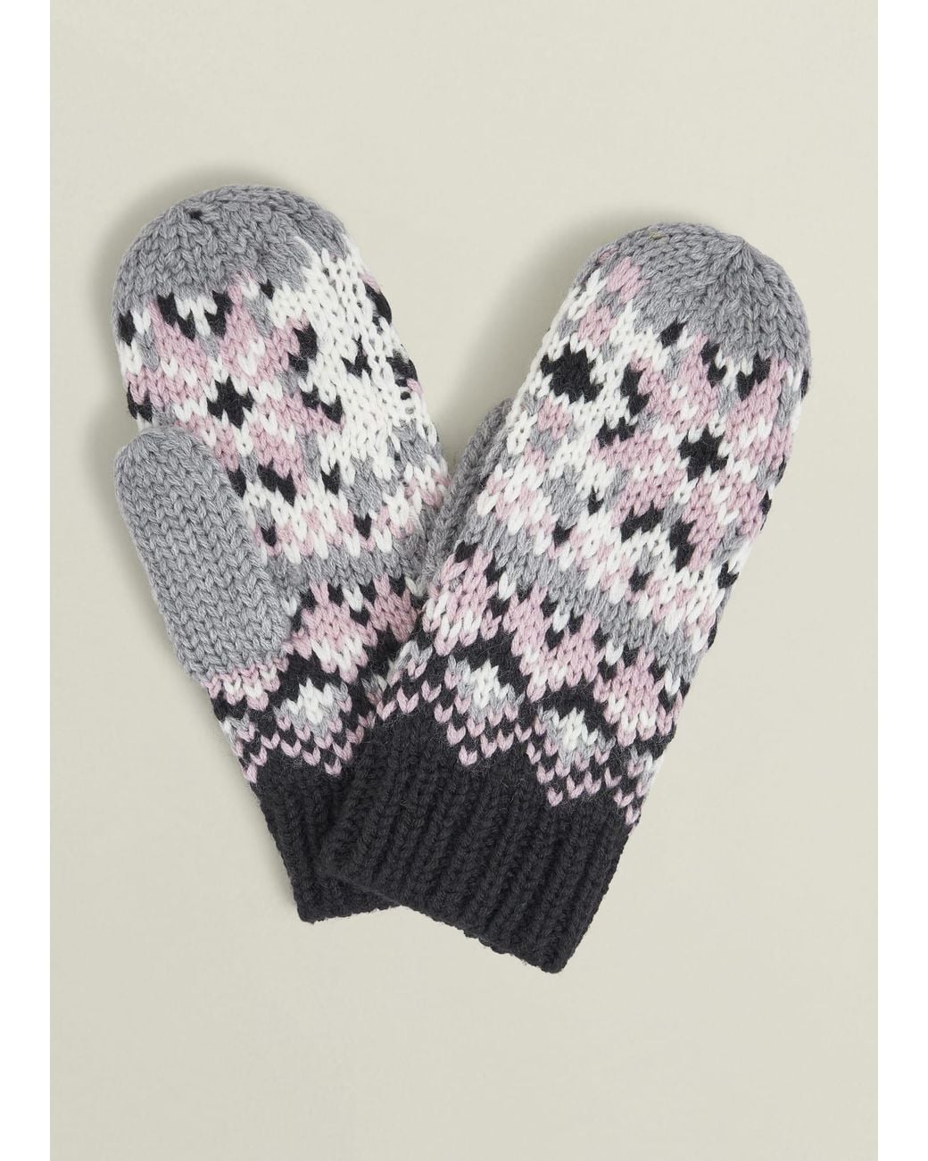 Hobbs Gray Deanna Fairisle Mittens With Wool