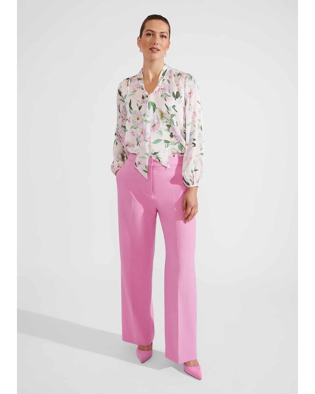 Hobbs Pink Felicity Wide Leg Trousers