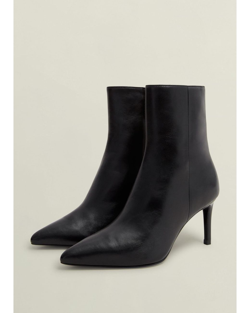 Hobbs Black Pointed-Toe Leather Slim-Heel Ankle Boots
