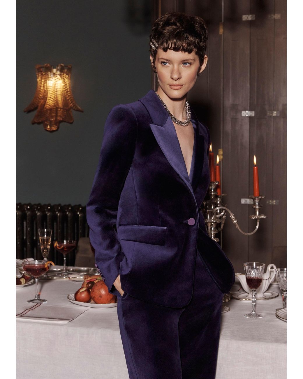 Hobbs Blue Heather Velvet Jacket